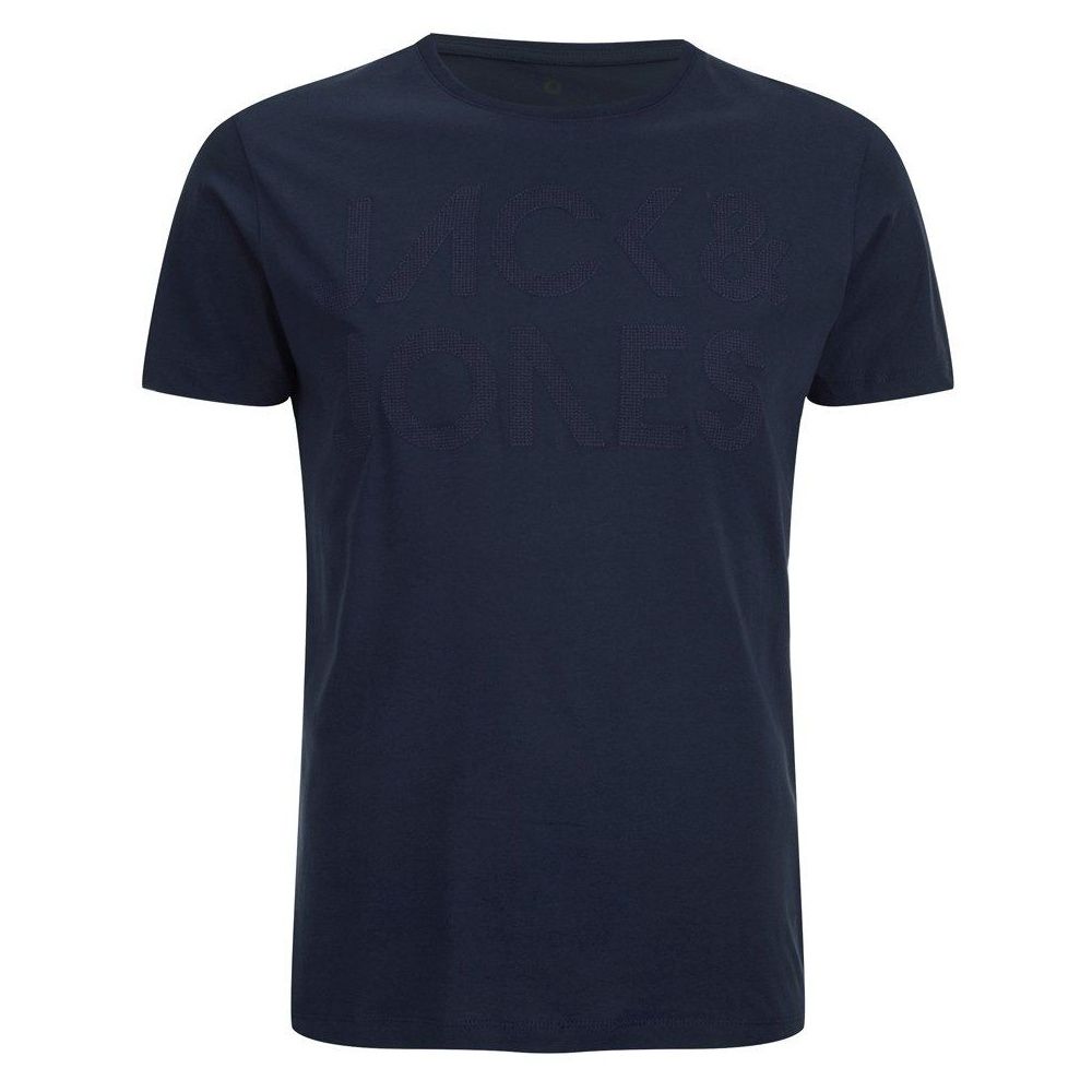 Jack & Jones Mens Rupert Embossed Casual Designer T Shirt Navy Blazer