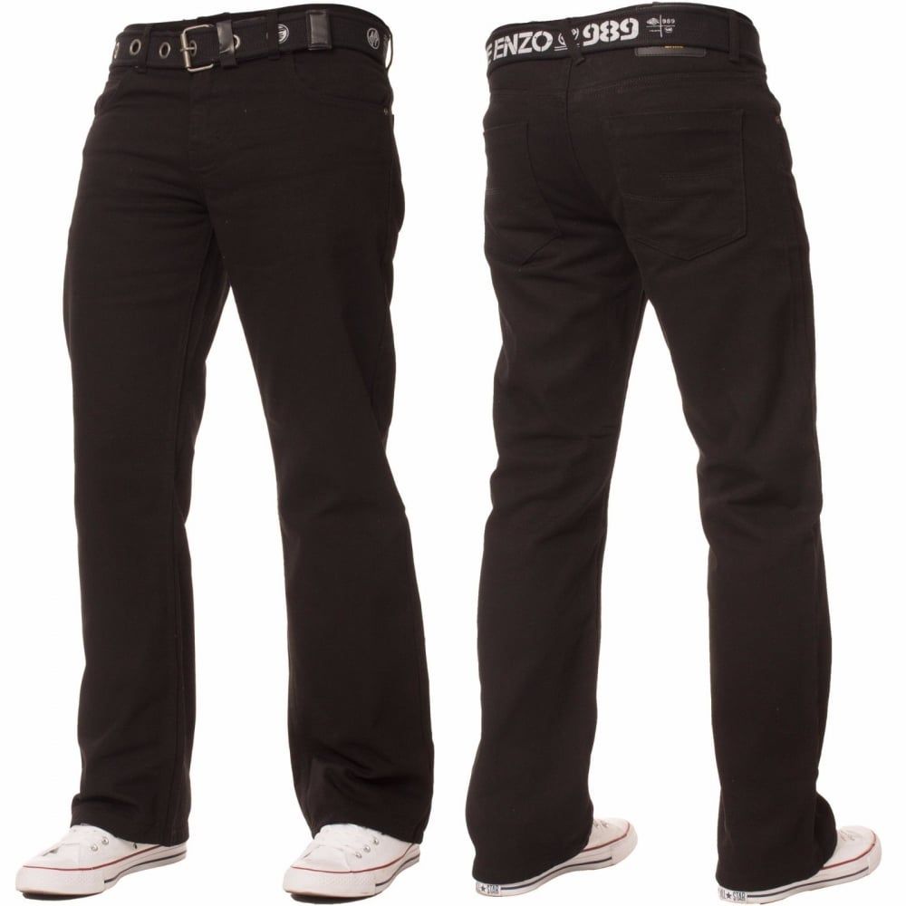Enzo Mens EZ14 Designer Regular Bootcut Denim Black Jeans 