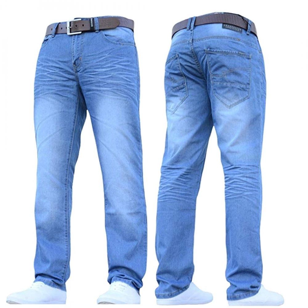 Crosshatch Men's New Fashion Farrow Jeans Straight Fit Vintage Light Wash Denim 