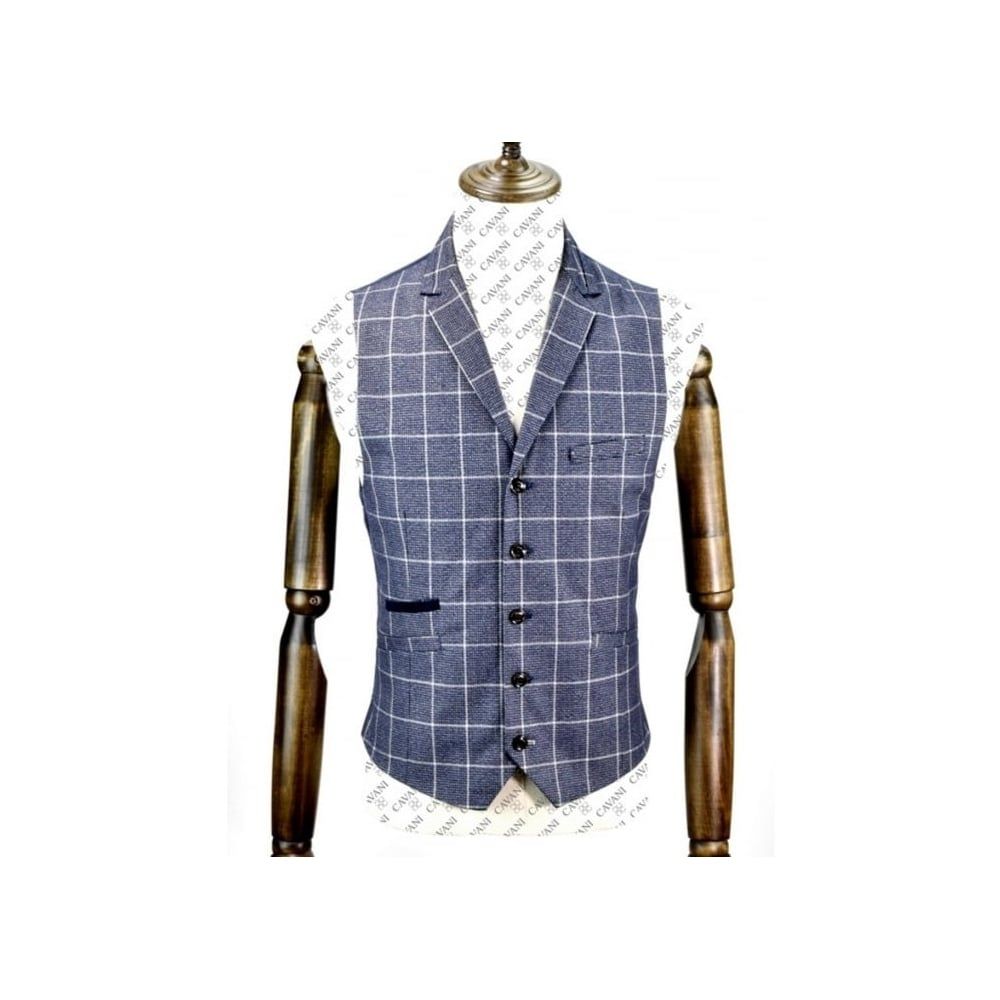 Cavani Bonera Mens New Check Formal Waistcoat Blue