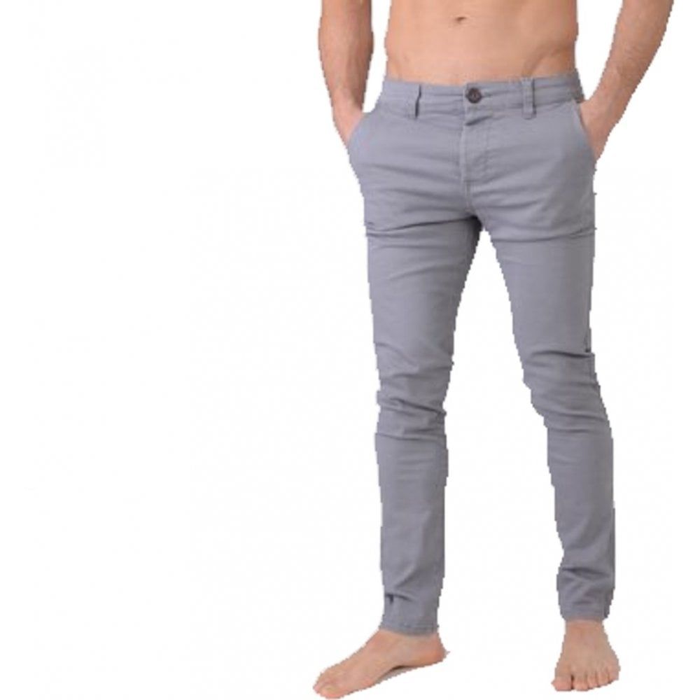 Crosshatch Mens Chinor Designer Slim Fit Tapered Chinos Jeans Charcoal Grey