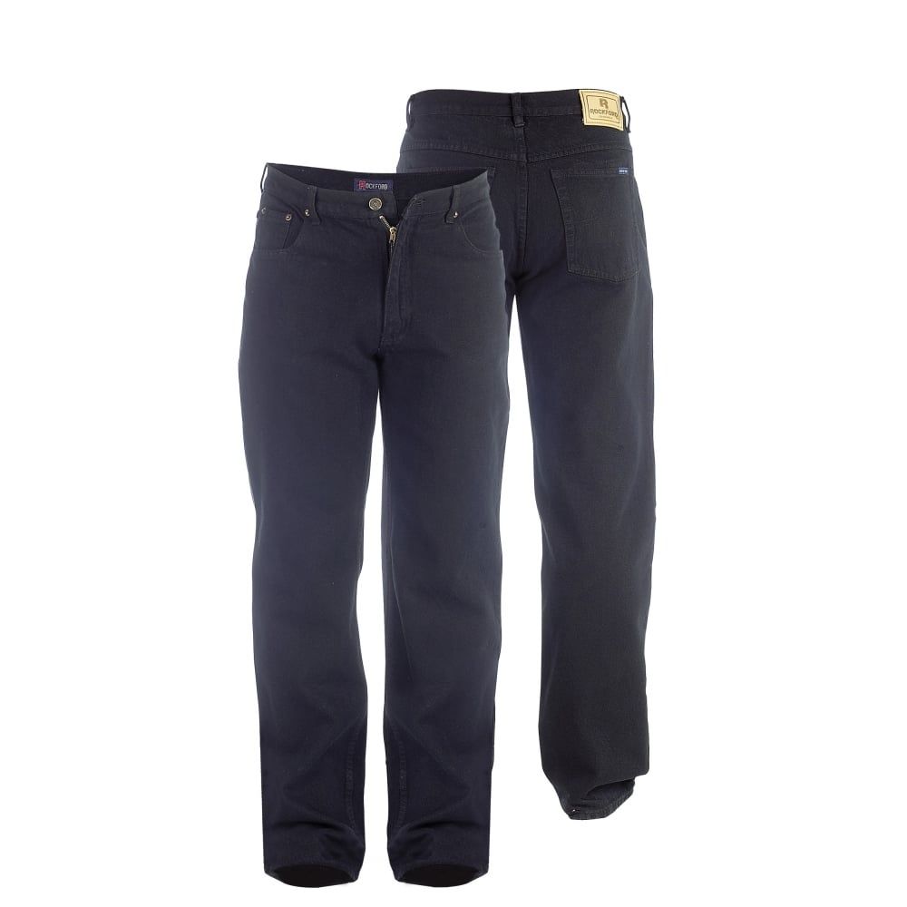 Rockford Mens  Comfort Fit Mens 38" Leg Large Size Quality Jeans Black