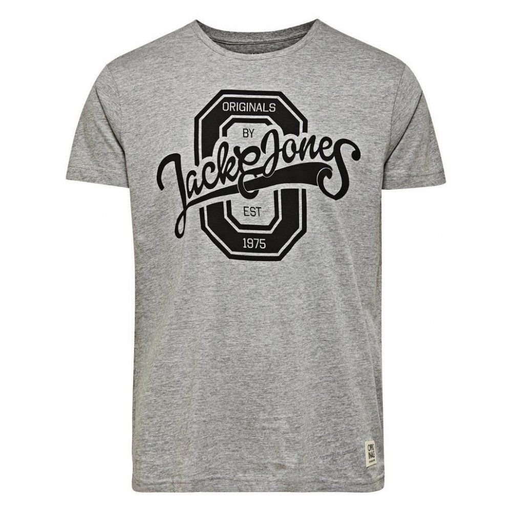 Jack & Jones Mens Casual Raffa Crew Neck T-Shirt Grey