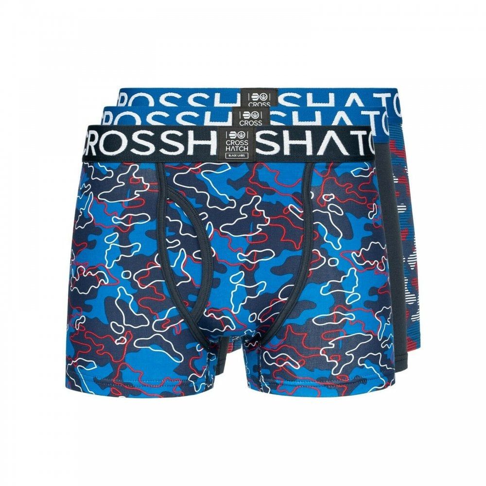 Crosshatch 3 Pack Linamo Designer Boxer Trunks Underwear Blue