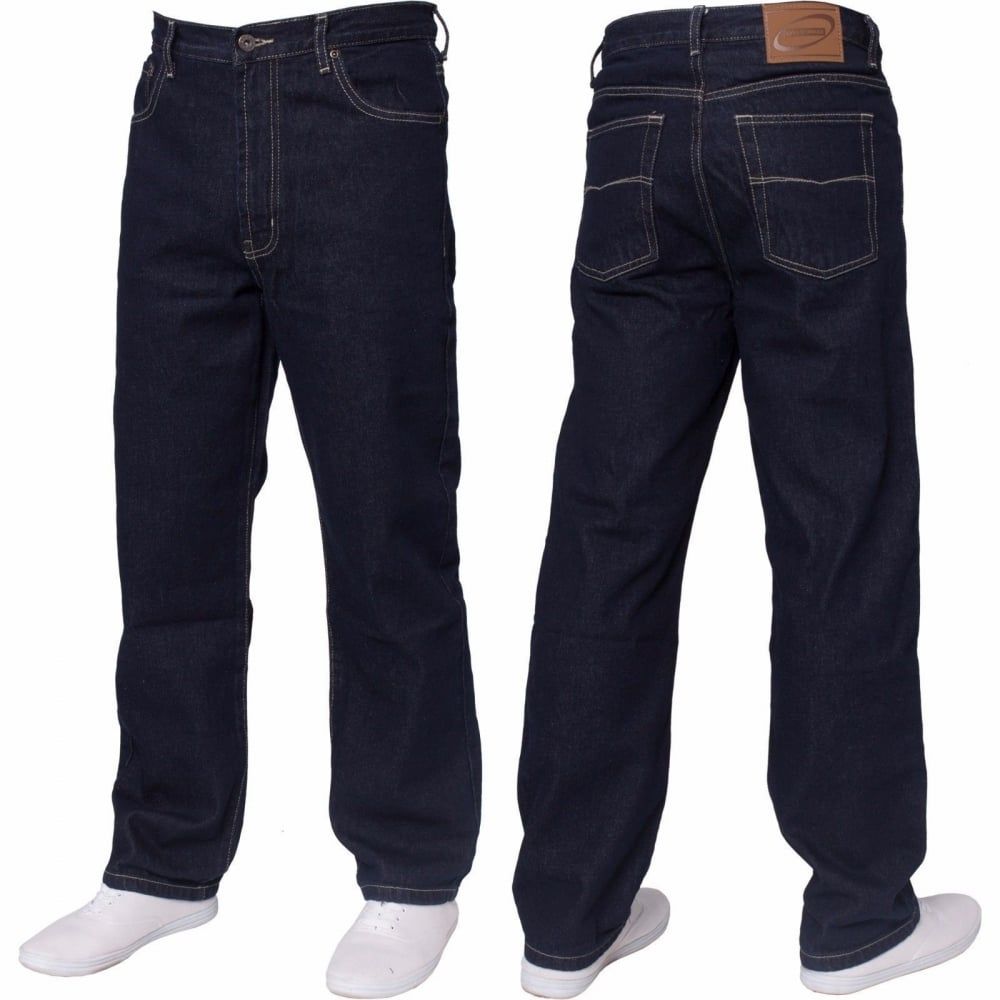 Mens Blue Circle Jeans Heavy Duty Workwear Basic Straight Regular Fit Indigo Jeans