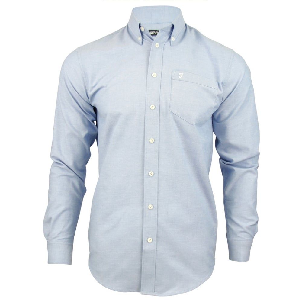 Farah Mens Long Sleeve Regular Fit Oxford Shirt 'The Drayton' Blue