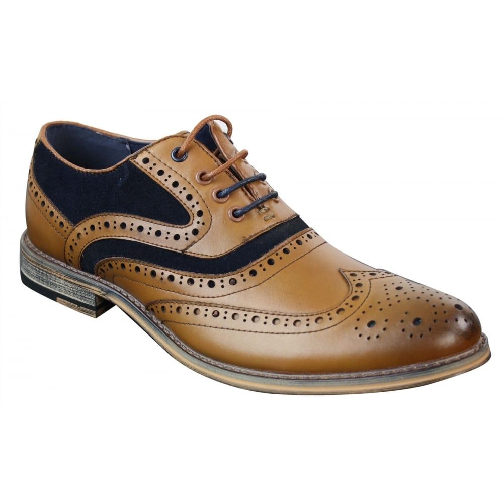 Cavani Ethan Real Leather Tan Navy Gatesby Brogues Casual Designer Retro Shoes
