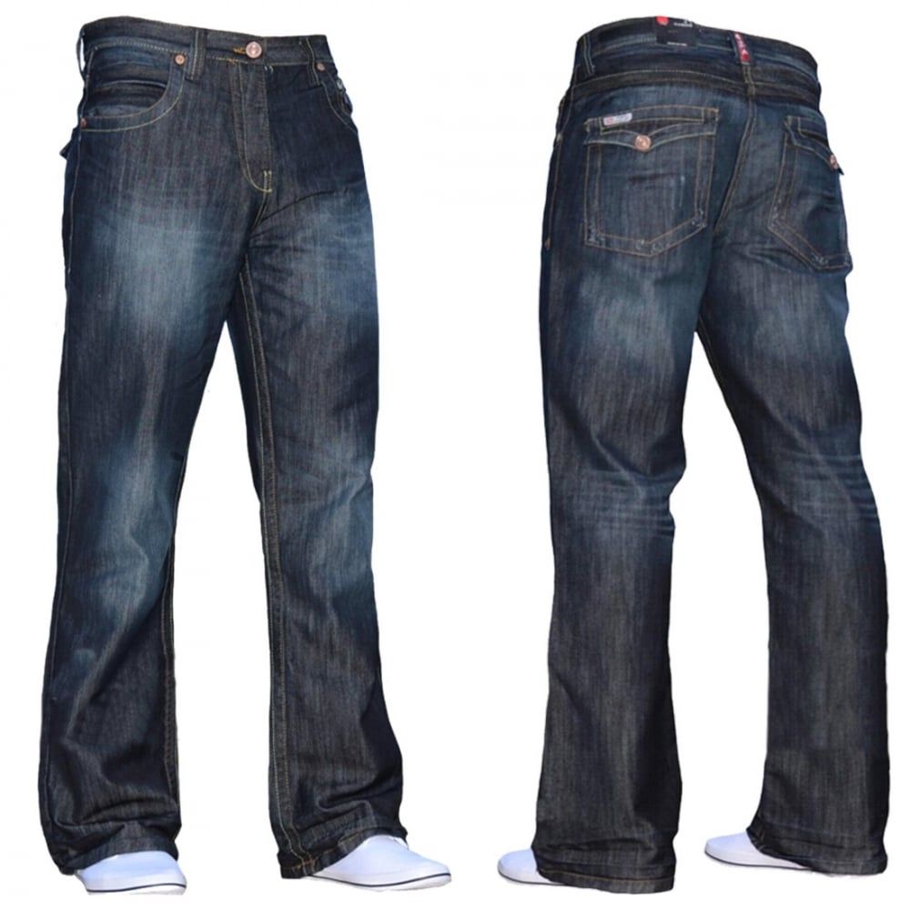 Enzo Mens New A31 Designer Bootcut Denim Dark Used Look Jeans