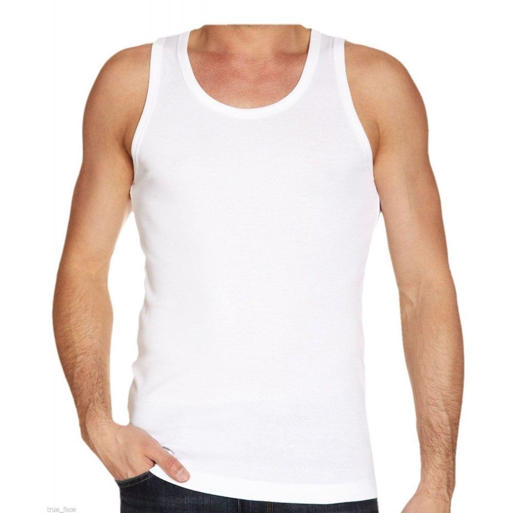 Mens Plain 3 Pack New 100% Cotton Vests Tank Tops Training Gym White
