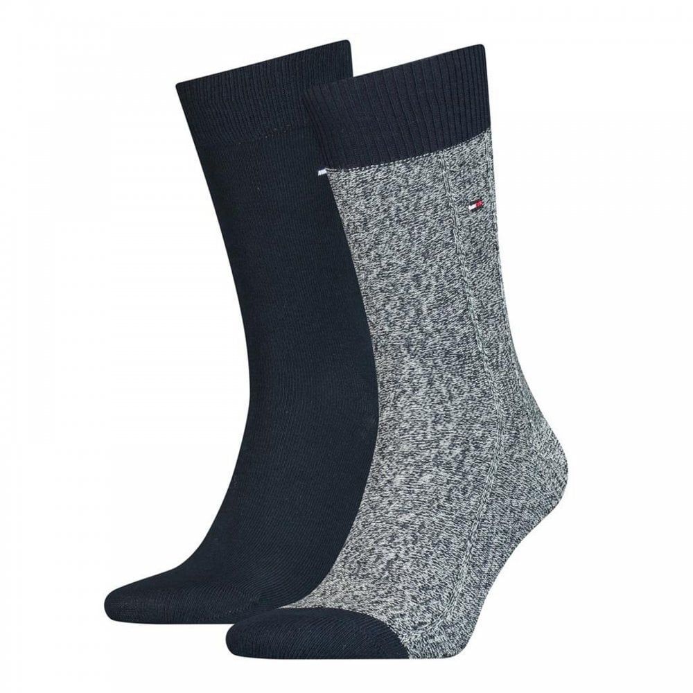 Mens Tommy Hilfiger 2 Pack Logo Socks Mouline Navy