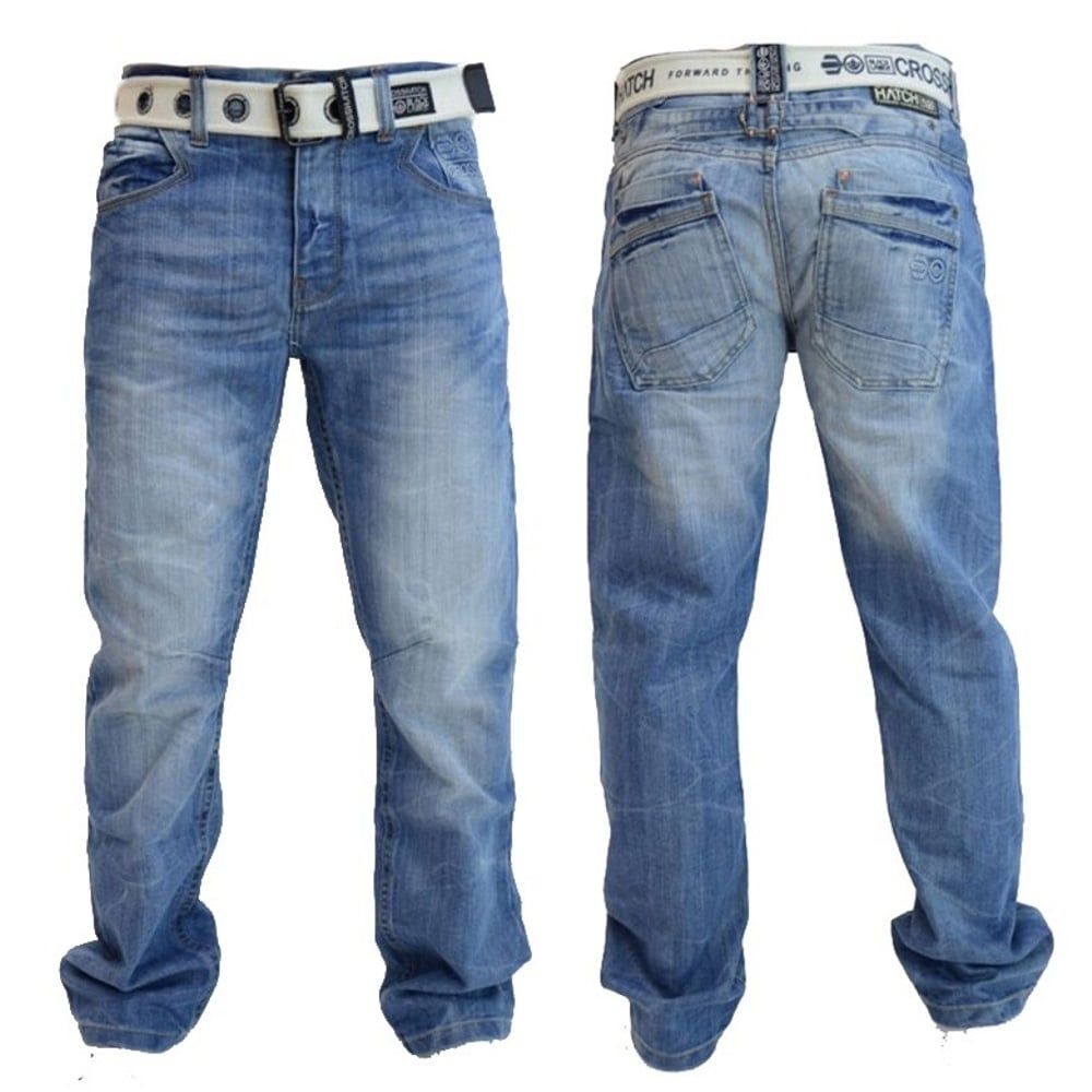 Crosshatch Mens Baltimore Straignt Leg Jeans Light Used Look