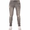 New ENZO Mens Designer Stretch Super Skinny Ripped Denim Jeans Grey