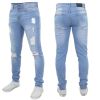 New ENZO Mens Designer Stretch Super Skinny Ripped Denim Jeans Light Stonewash