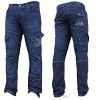 Mens Jeans Crosshatch New CARGO Combat StoneWashed Straight Leg Jeans