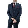 Cavani Carnegi 3 Piece Suits Check Tweed Regular Fit Blazer Navy Check