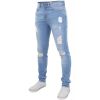 New ENZO Mens Designer Stretch Super Skinny Ripped Denim Jeans Light Stonewash