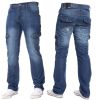 Mens Jeans Enzo New CARGO Combat Mid Washed Straight Leg Jeans