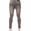 New ENZO Mens Designer Stretch Super Skinny Ripped Denim Jeans Grey