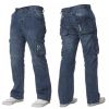 Mens Enzo New CARGO Combat Mid Washed Straight Leg Jeans