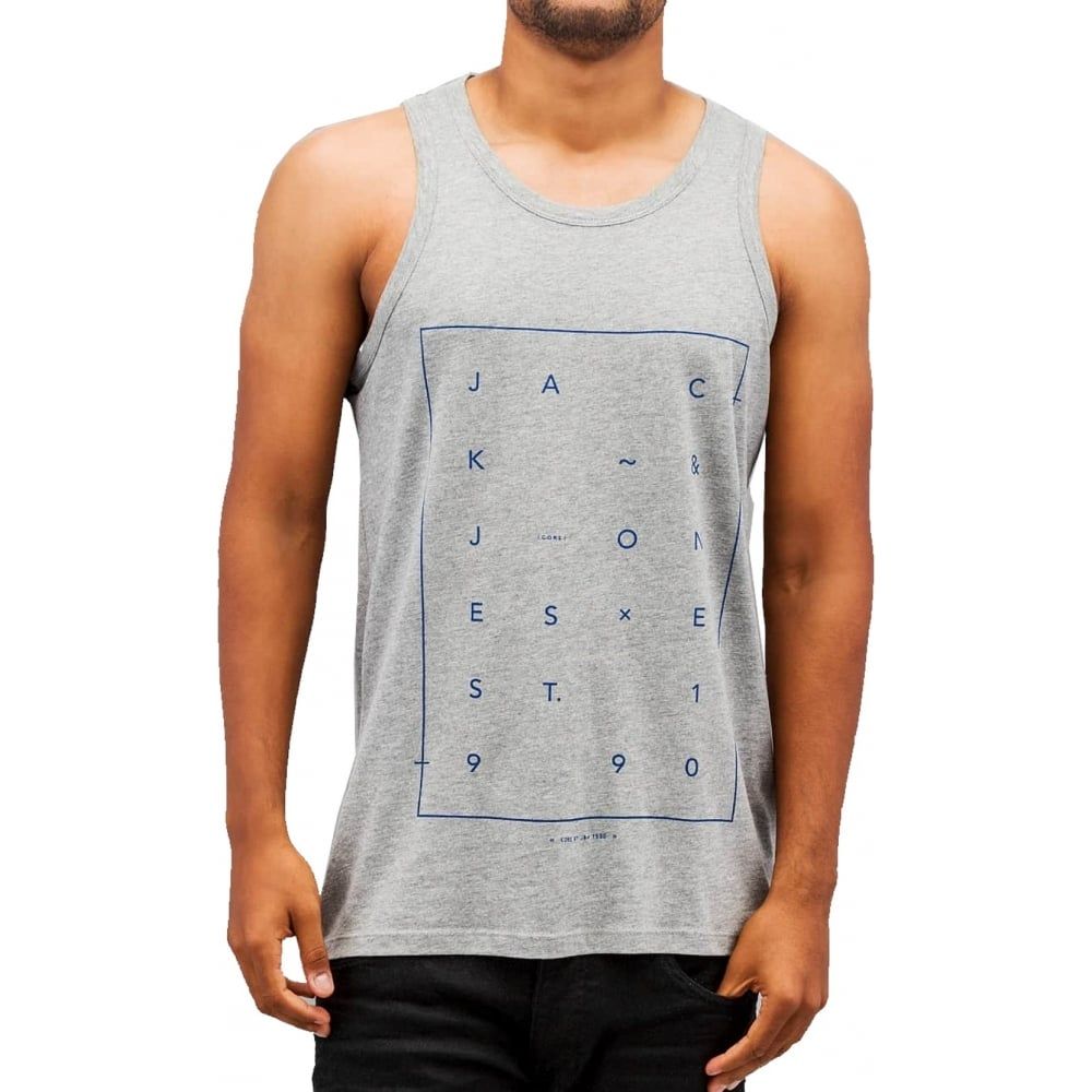 Jack & Jones Jcoair Mens Branded Fresh Tank Vest Light Grey Melange