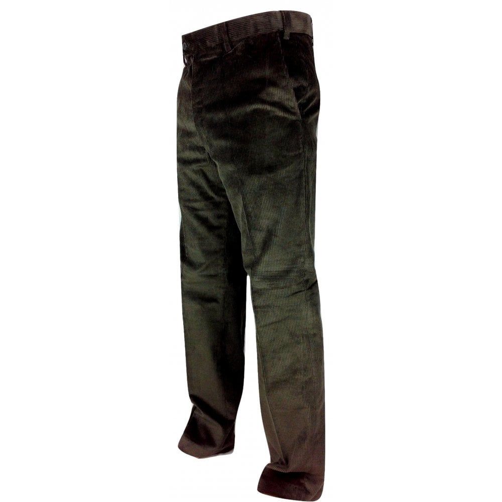 Mens Carabou Expandable Waist New Thick Jumbo Corduroy Trousers Olive