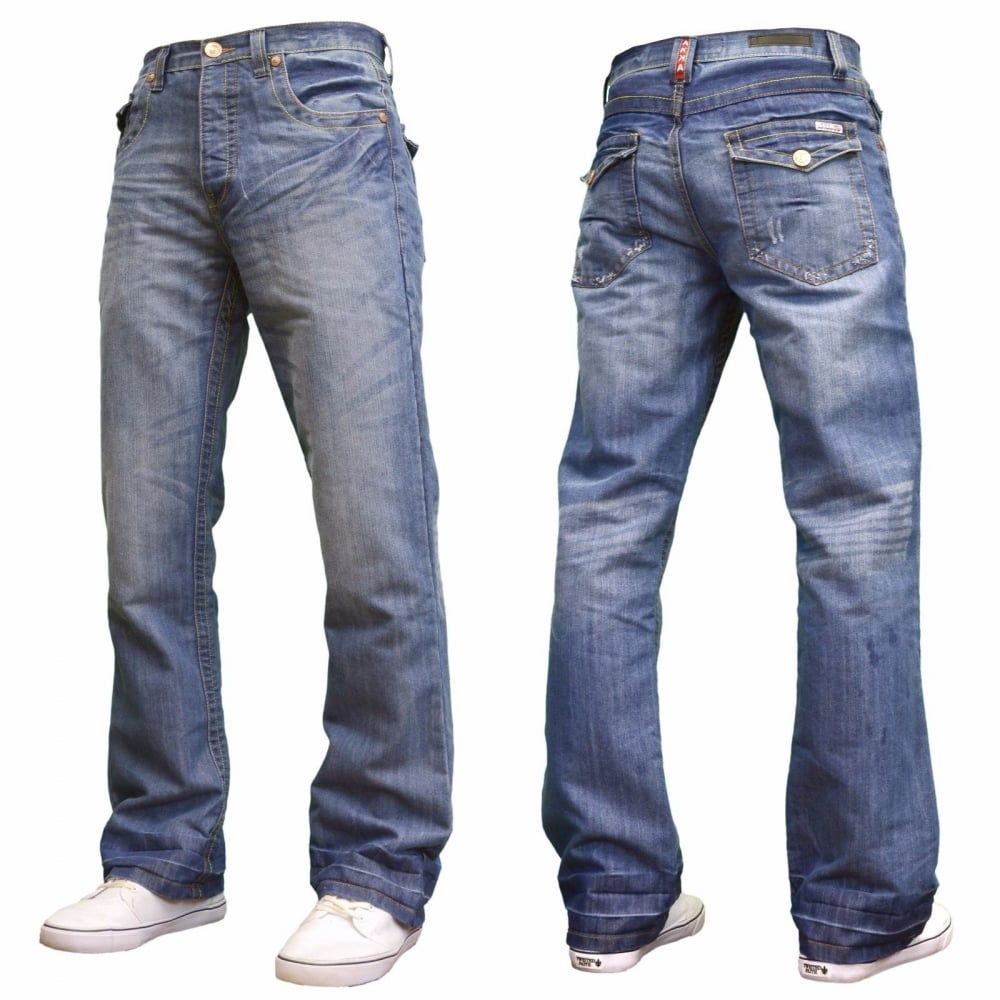 Enzo Mens A42 Designer Bootcut Flared Denim Lightwash Jeans