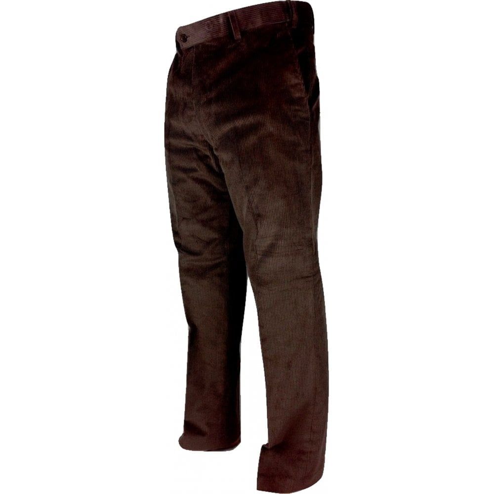 Mens Carabou Expandable Waist New Thick Jumbo Corduroy Trousers Dark Brown 
