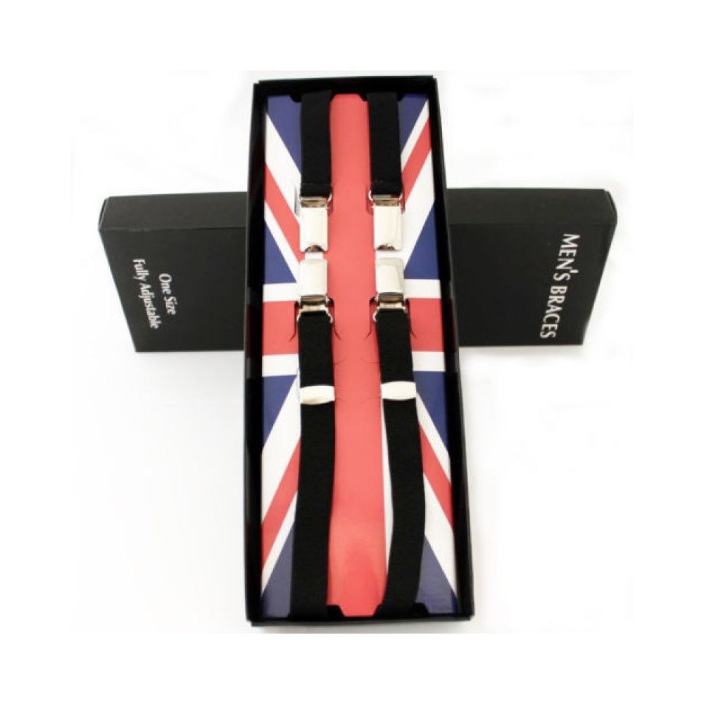 Union Jack Classic 1/2" 14mm Thin Black Mens Braces Black