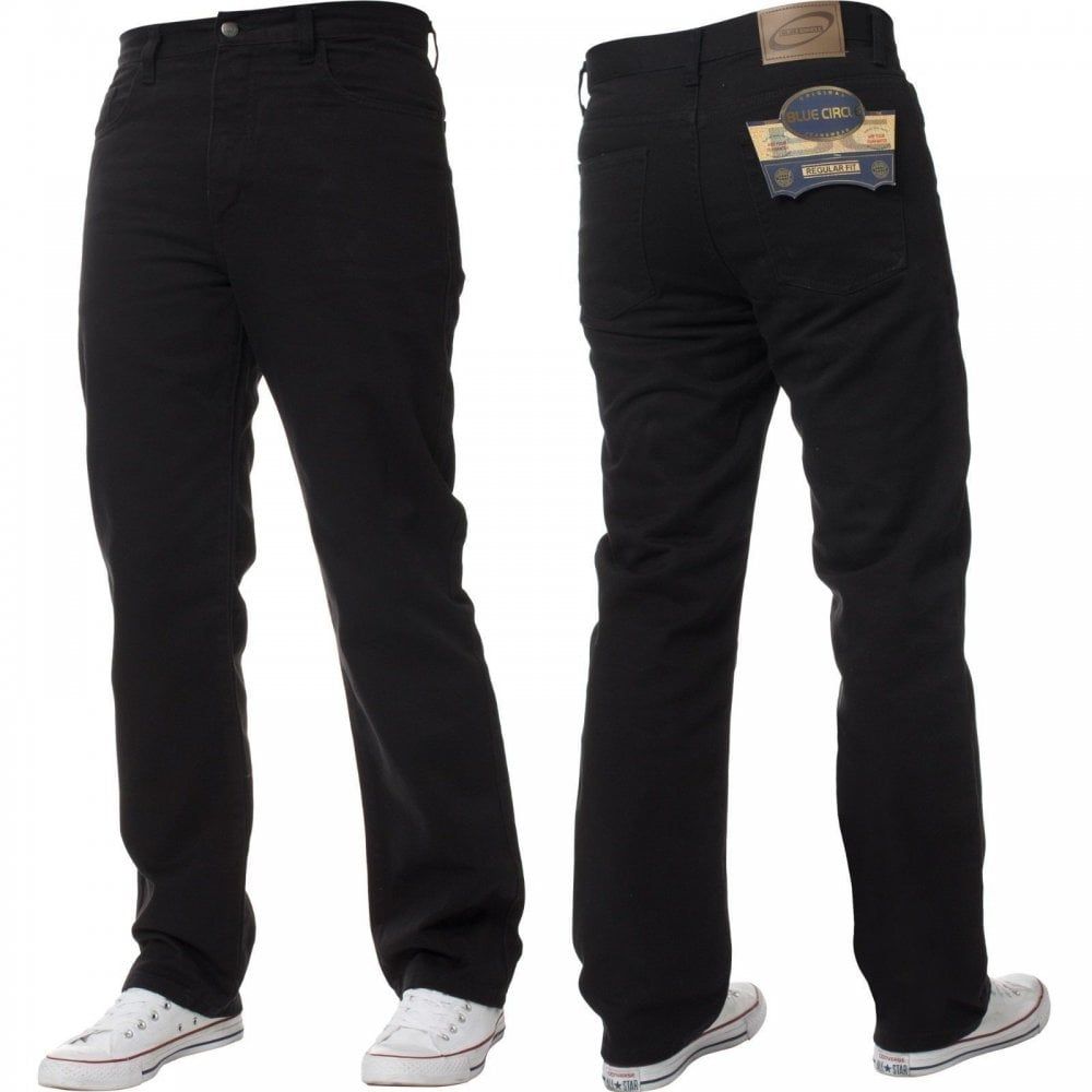 Mens Blue Circle Jeans Heavy Duty Workwear Basic Straight Regular Fit Black Jeans 28-60