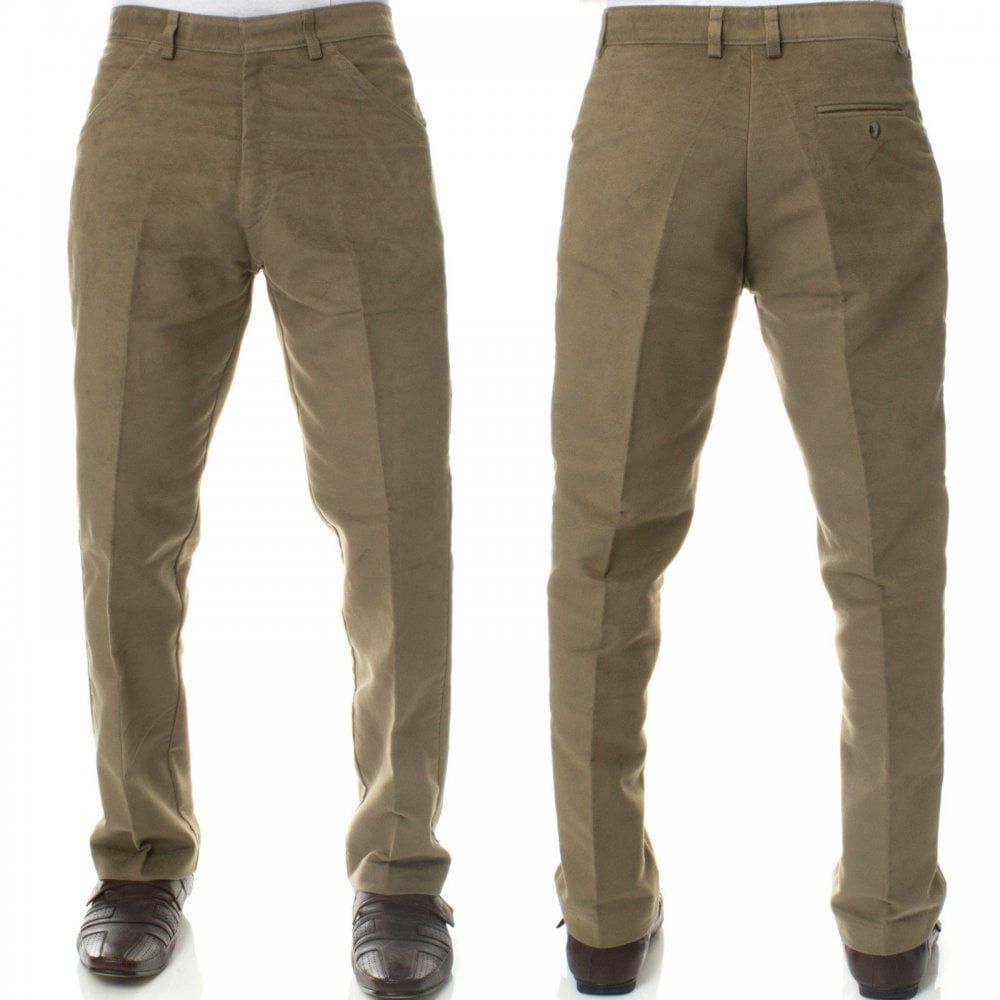 Mens Carabou New Casual Plain Moleskin Work Hunting Trousers Lovat Beige