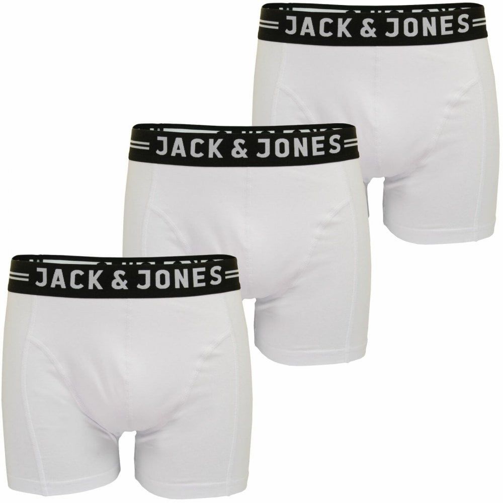Jack & Jones Mens 3 Pack Casual Designer Sense Boxer Trunks Shorts White