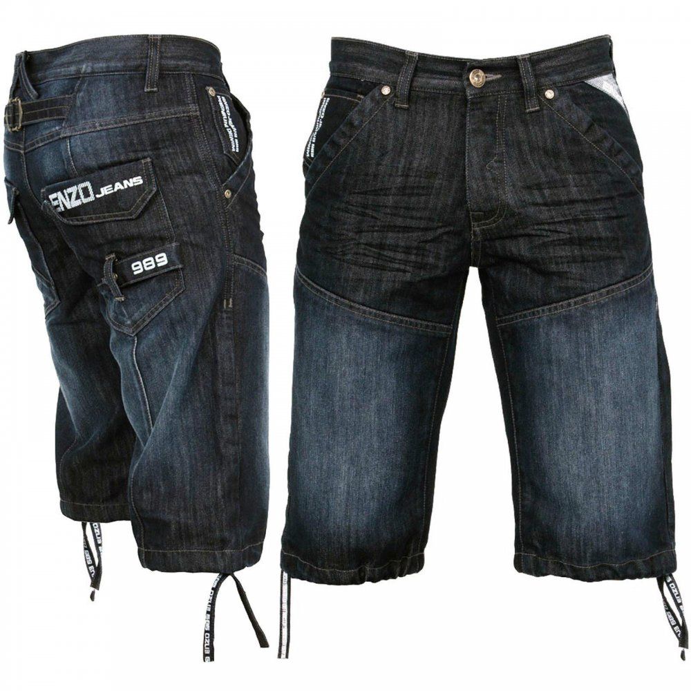 EZ244 Jeans Designer Branded Denim Combat Shorts Dark Wash
