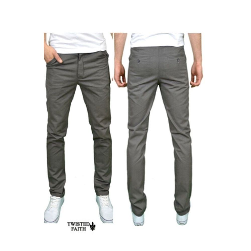 Twisted Faith Mens Designer Slim Fit Chinos Grey