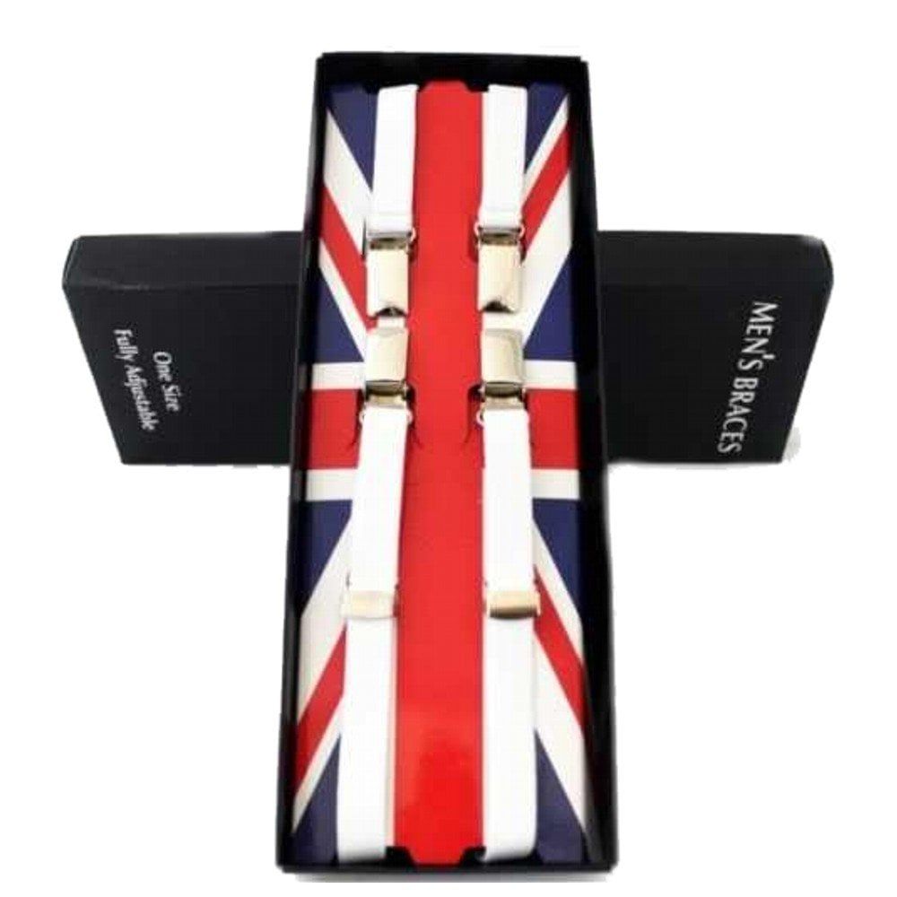 Union Jack Classic 1/2" 14mm Thin Black Mens Braces White